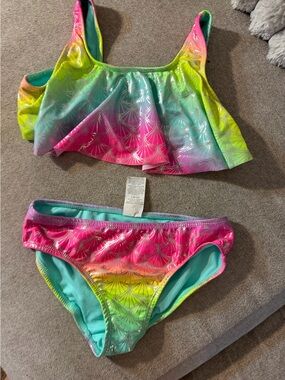 wonder nation Pink and Teal Girls Two-Piece Mermaid Swim Set
